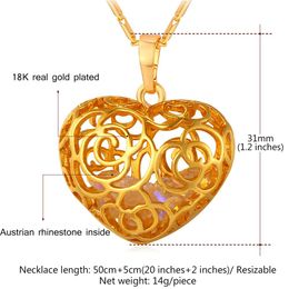 Fashion- Trendy Flower Hollow Pendant Necklace Wholesale Platinum/18K Real Gold Plated Crystal Stone Women Heart Jewellery Gift P800
