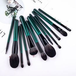 12pcs Green Makeup Brushes Set For Face Powder Foundation Blush Blending Eyeshadow Lip Professional Make Up Brush Cosmetic Brush Kit Tools