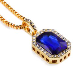 New Mens Bling Rhinestone Pendant Necklace 24" 30" Box Chain Gold Colour Iced Out Crystal Rock Rap Hip Hop Jewellery For Gift