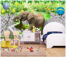 3D photo wallpaper custom 3d wall murals wallpaper 3d elephant brick wall big tree landscape woods children room mural papel de parede