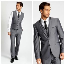 Grey Wedding Mens Suits Notched Lapel Two Button Groom Wear 3 Piece Best Man Formal Blazer Suit(Jacket+Vest+Pants)