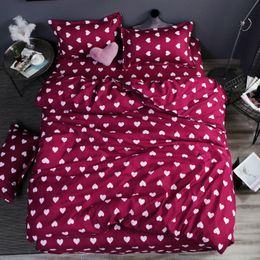 Home Bedding 4pcs Flat Sheet Set Red Heart Bed Linen Set Sheet Pillowcase & Duvet Cover Set Cute Bird Child Bedclothes Leaf Cover
