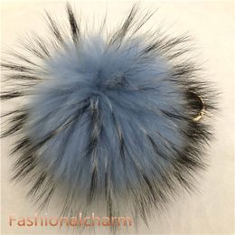 15cm/6" Real Raccoon Fur Ball Pompom Charm KeyChain Keyring Accessories Phone Purse Handbag Tassels