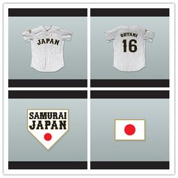 Men's Shohei Ohtani Jersey 16 Japan Samurai White Pinstriped Baseball Jerseys Size S-XXXL