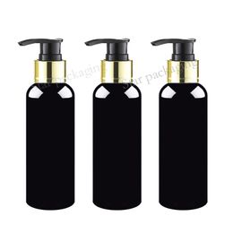 50pcs 150ml black plastic bottles with dispenser for shampoo,personalized lotion containers with gold collar pump