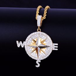 Compass Shape Necklace & Pendants Gold Silver Color Iced Cubic Zircon Men's Hip hop Jewelry With Tennis Chain