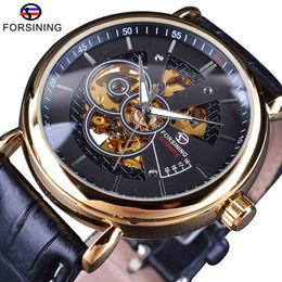 Forsining Transparent Case Avigator Series Genuine Leather Strap Fashion Skeleton Design Men Automatic Watches Top Brand Luxury2474