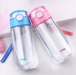 500 ML Kids Boys Girls Outdoor Magic Water Bottle Hot Juice Water Bottles Portable Carrying Rope Student Clear Plastic Bottle with Straw