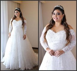 2020 A Line Long Sleeve Muslim Wedding Dresses Plus Size Crystal Lace Applique Beaded Bridal Gowns South Africa vestidos de novia
