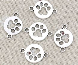 100Pcs Vintage Silver Paw Print Dog Footprint charms Connectors for Bracelet Charms Jewellery Making 24x17mm