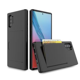 Credit Card Hard Shell Case with Silicone Core for Samsung Galaxy NOTE 10/NOTE10 PRO/S10/S9/Plus/Lite Retractable Stand Ultra-rugged Wallet