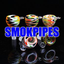 Latest Colourful Drawing Pyrex Glass Bong Hookah Oil Rigs 14mm 18mm Male Interface Joint Container Portable Handle Philtre Bowl Holder DHL