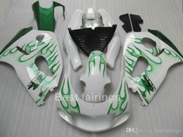 zxmotor fairing kit for suzuki gsxr600 gsxr750 srad 19962000 green flames in white gsxr 600 750 96 97 98 99 00 fairings gh45