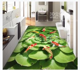 Custom 3D self-adhesive floor mural wallpaper interior decoration Succulent nine fish picture lotus pond water pattern 3D bathroom floor