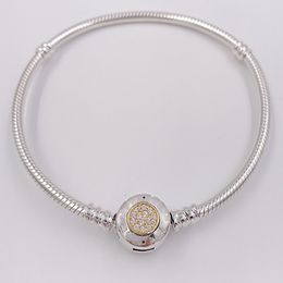 Authentic 925 Sterling Silver Beads Moments Two Tone Bracelet With P Signature Clasp Fits European Pandora Style Jewellery Charms 590741CZ