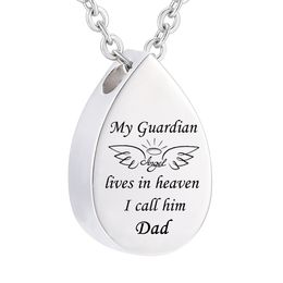 Cremation Memorial wing Jewellery My Guardian Angel Cremation Urn Ashes Memorial Stainless Steel Water droplets Pendant Necklace