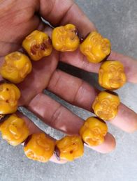 Old amber wax Buddha head Bead Bracelet