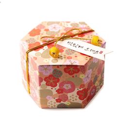 Candy chocolate paper gift box hexagon cardborad mini gold stamping plum blossom jewelry birthday party favor package