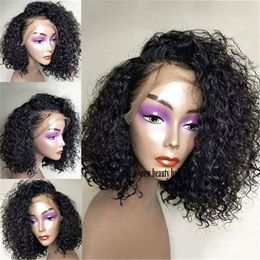 Natural Hairline 180% Density Short bob Kinky Curly Synthetic Lace Front Wig with Baby Hair Swiss Lace Black Hair Halloween Wigs For Women