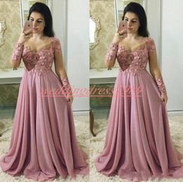 Elegant Floral Lace Evening Dresses Long Sleeve 2019 Illusion Saudi Arabia Chiffon Party Prom Dresses Pageant Gown Robe De Soiree