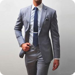 Brand New Light Grey Men Wedding Tuxdos Notch Lapel Slim Fit Groom Tuxedos Excellent Men Jacket Blazer(Jacket+Pants+Tie) 2224