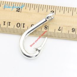 Wholesale- Silver Plated Fish Hook Charms Pendants Necklace Bracelets for Jewelry Making DIY Handmade Craft 37x23mm