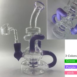 8.2 Inch Pink Green Purple Jade Bong Glass Water Bongs Percolater Dab Rig Pipe Recycler bongs with 14mm banger For Smoking Hookah