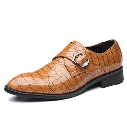 Plus Size 38-48 Luxury Men Formal Leather Shoes Pointed Toe Buckle Strap Grid Pattern Derby Dress Oxford Shoes For Men