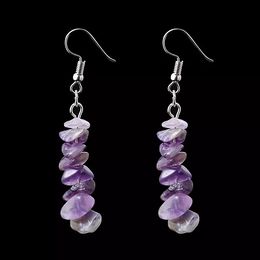 Trendy Women Jewellery Chalcedony amethyst tiny bead Silver earrings natural stone Colourful female gold chain earrings