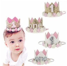 Baby Girl Boy Birthday Party Hats I Am One Caps First Birthday Princess Queen Crown Party Decorations Headband Kids Favors 20 COlors