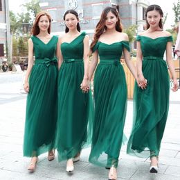 Dark Green Floor-length Bridesmaid Dresses Mix Styles Empire Waist Maid of Honour With Ruffles Honour Bridal Gowns