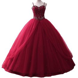 2019 Newest Sexy Spaghetti Straps Ball Gown Quinceanera Dresses Crystal Beads Lace Up Pageant Debutante Formal Evening Prom Party Gown AL80
