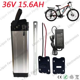 500W 36 Volt 15AH Silver Fish Case Electric Bike Lithium battery 36V 15Ah built in 3.7V 2.6Ah 18650 cell 15A BMS + Charger.