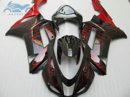 Hot sale Fairing kit for Kawasaki Ninja ZX6R 2007 2008 red flames in black fairings set ZX6R 07 08 LJ77