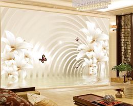 Custom Photo 3d Wallpaper for Living Room Bedroom TV Background Expanding the Space of Delicate Flowers Butterfly Lake