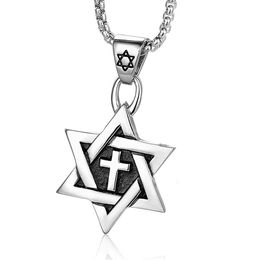 masonic pendant necklace Australia - Stainless Steel Silver Black Gold Masonic Jewish Cross Pendant Jewelry Men's Hexagram Star Of David Religion Retro Charm Pendant Necklace