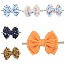 nylon high warhead halloween childrens headband pumpkin goast double layer baby bow hair ribbon sticks kids holidays accessories