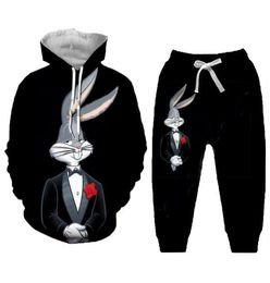 New Men Womens Bugs Bunny Funny 3D Print Fashion Tracksuits Crewneck Hip Hop Sweatshirt and Pants 2 Pcs Set Hoodies TZ11263m