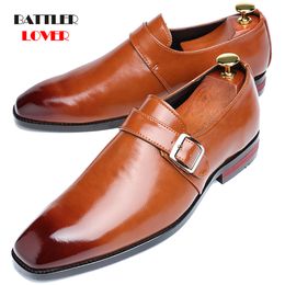 Handmade Men Genuine Leather Dress Shoes High Quality Italian Design Brown Red Colour Mens Hand-polished Square Toe Wedding Shoes