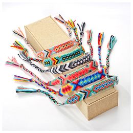 Hot Vintage Boho Colorful Hand-woven Charm Bracelets Enthnic Nepal Handmade Bracelets Braid String Cotton Wrap Woven Jewelry for Women Men