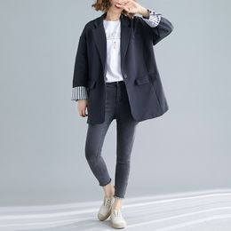 Casual Large Size Womens Clothing Striped Cuffs Loose Leisure Suit Jacket Female Long Blazer Suits Lady