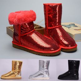-Frauen Glitter Boots Pailletten Australien Klassische Schnee Winterstiefel Knöchel Mini Kurzes Knie Funkeln Bling Stiefel Größe 5-10 Schwarz Rot