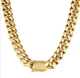 18K Gold Filled Necklace Bracelet Set for Men Boy Stainless Steel Miami Curb Chain 14mm