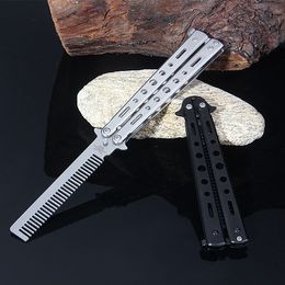 Foldable Comb Stainless Steel Practise Training Fashion Play Butterfly Knife Comb Beard and Beard Hair Styling Tool Scythe Training SZ006