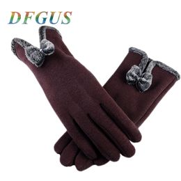 Fashion-2019 New Women Gloves For Winter Lace Bow Gloves Ladies Girls guantes Touch Screen Mittens Wool Glove for Warm Women