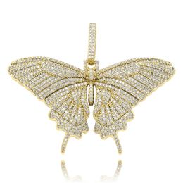 Luxury Designer Full Diamond Small Butterfly Necklace Pendant Gold Silver Plated Shine Mens Hip Hop Jewellery Gift