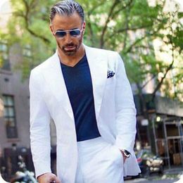 New Arrival White Groom Tuxedos Casual Leisure Suit Prom Party Suit Peaked Lapel Groomsmen Wedding Suit Best Men Blazer 2 Pieces Jacket Pant