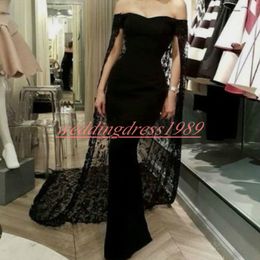 Trendy Mermaid Black 2019 Evening Dresses With Lace Wrap Off Shoulder Pageant Gowns Party Plus Size Prom Dress Formal Special Occasion