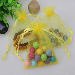 Wholesale 100pcs/lot 20*30cm Yellow Jewellery Packaging Pouches Can Be Customised Logo Drawstring Organza Gift Bag