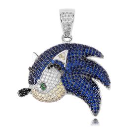 Animal Sonicthe Hedgehog Pendant Necklace Iced Out Chain Bling Cubic Zircon Personality Man Hip Hop Jewelry